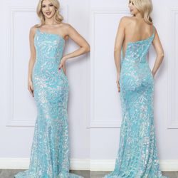 New With Tags Floral Print Sequin One Shoulder Long Formal Dress & Prom Dress $229 