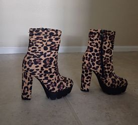 Leopard Print Platform Block Heel Ankle Boots