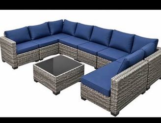 Newly Assembled 10 Pcs Outdoor Patio Furniture Set Wicker Rattan Patio Conversation Set