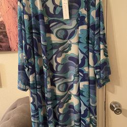Plus Size Women’s long sheer blue cardigan size 2X New 
