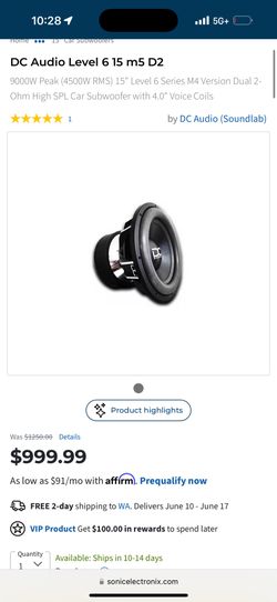 Level six DC 15 inch subwoofer