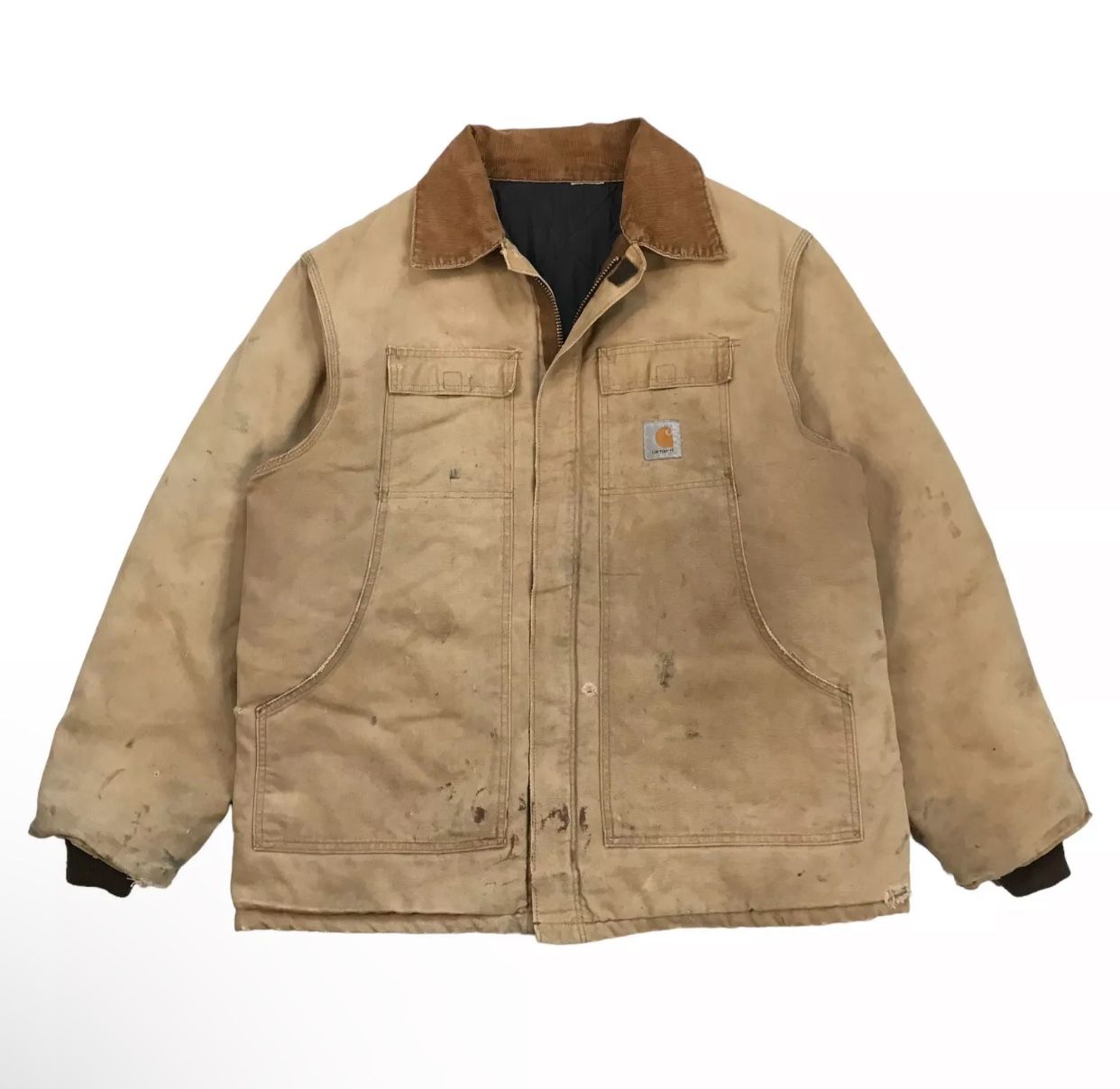 VINTAGE CARHARTT C03 QUILT LINED JACKET XL MENS BEIGE CANVAS DUCK CHORE ARCTIC