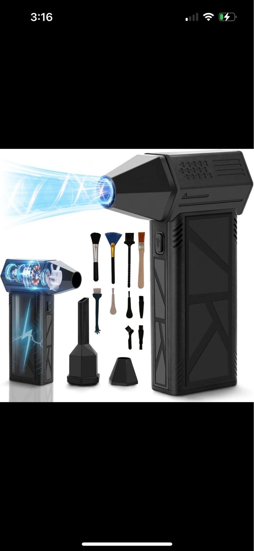 WeePro Compressed Air Duster 180000RPM Cordless Mini Turbo Fan, 3-Speed Vacuum