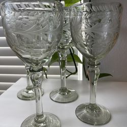 Long Stem Etched Goblets/Wine Glasses 