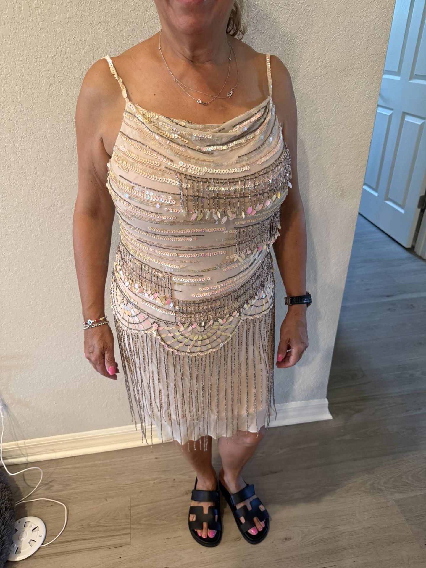 Sue Wong Dress Size 4 Beaded Fringe Y2K