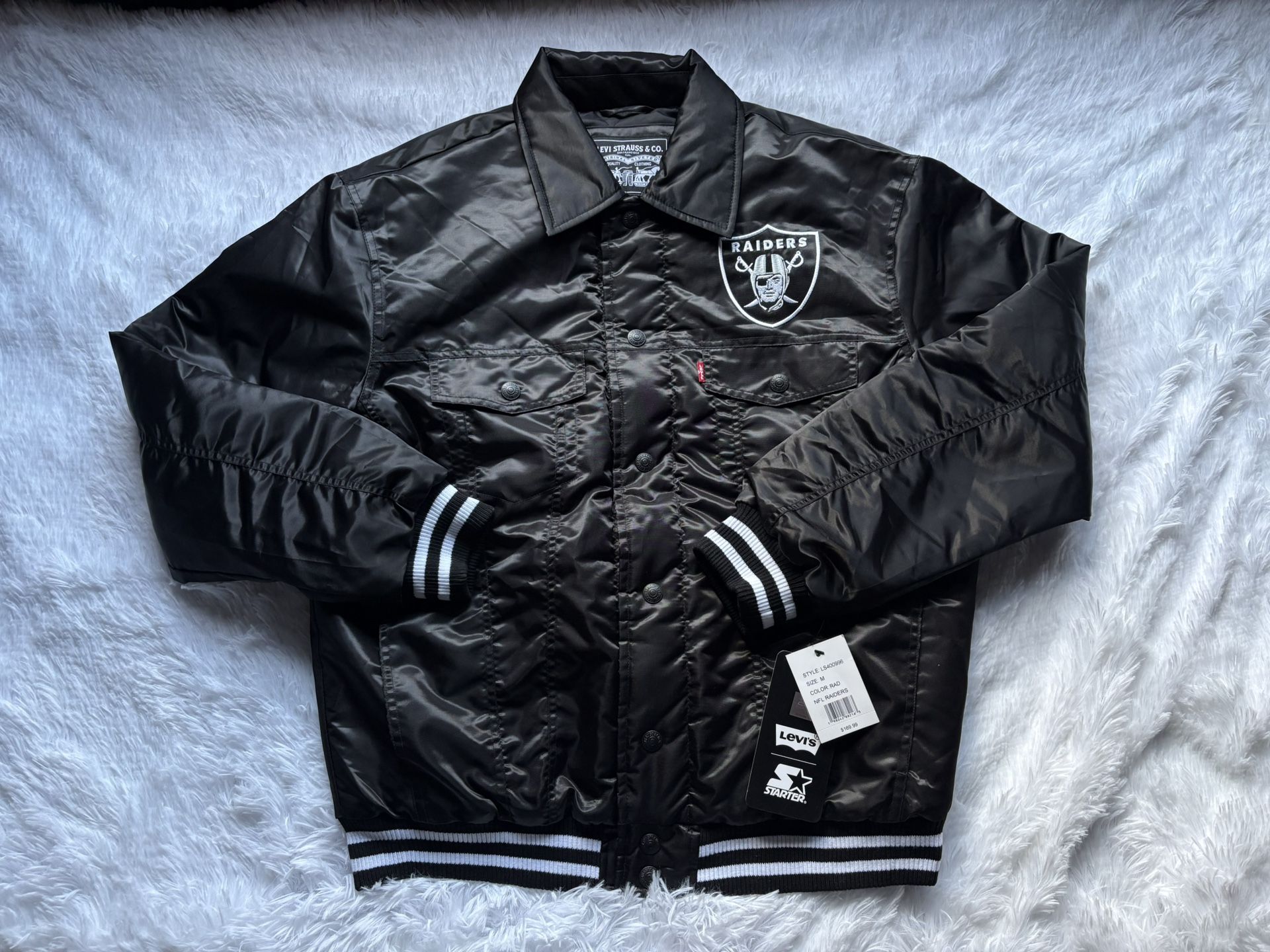 Limited Edition Levi’s x Starter Las Vegas Raiders Black Silver Tab Jacket Size Medium New!