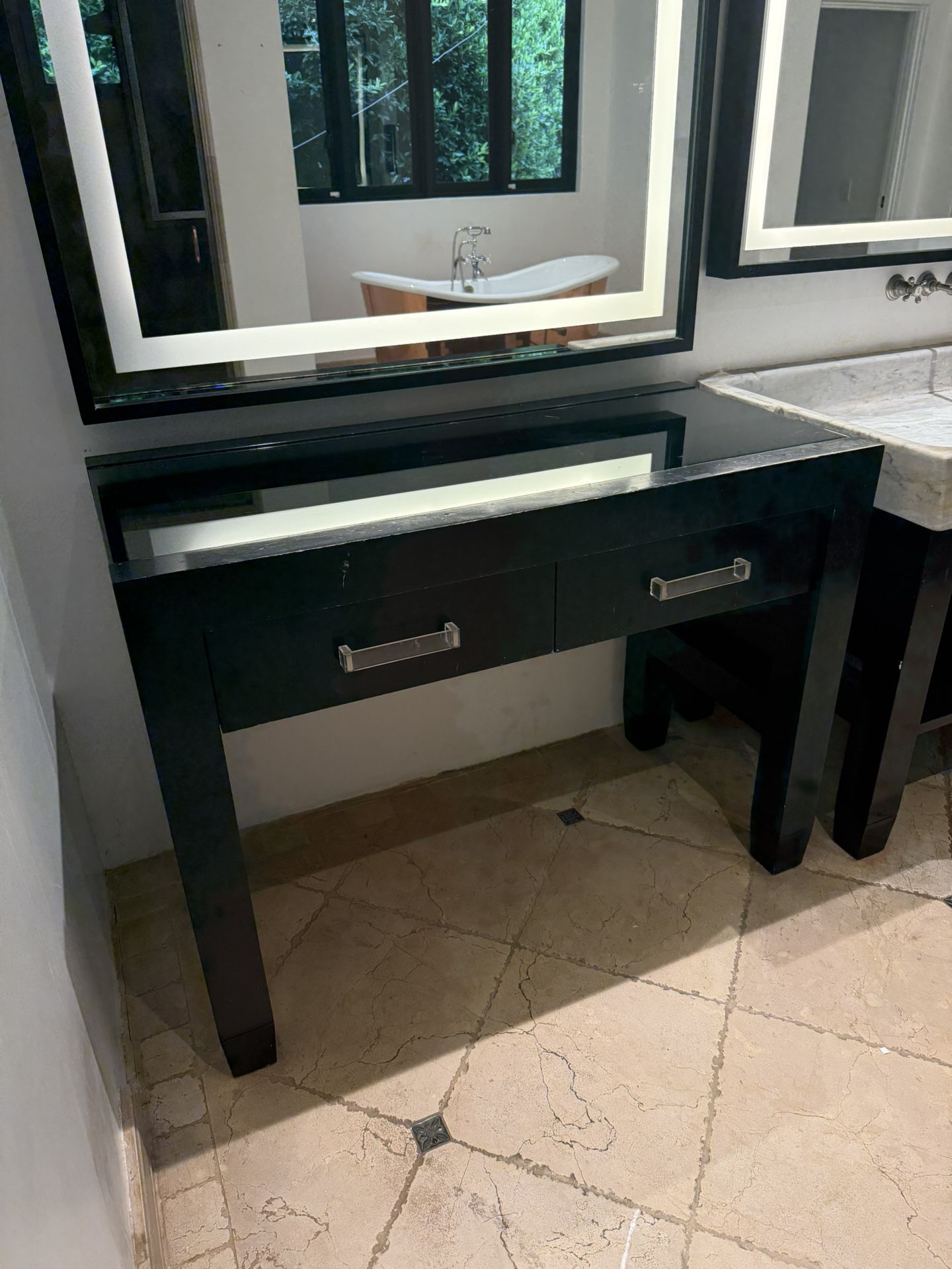 Black Smoked Mirror Bathroom Vanity Console Accent Table - FREE DELIVERY! Today & Tomorrow Only!