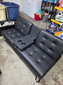 Black Convertible Futon Sofa Bed w/ Cup Holders