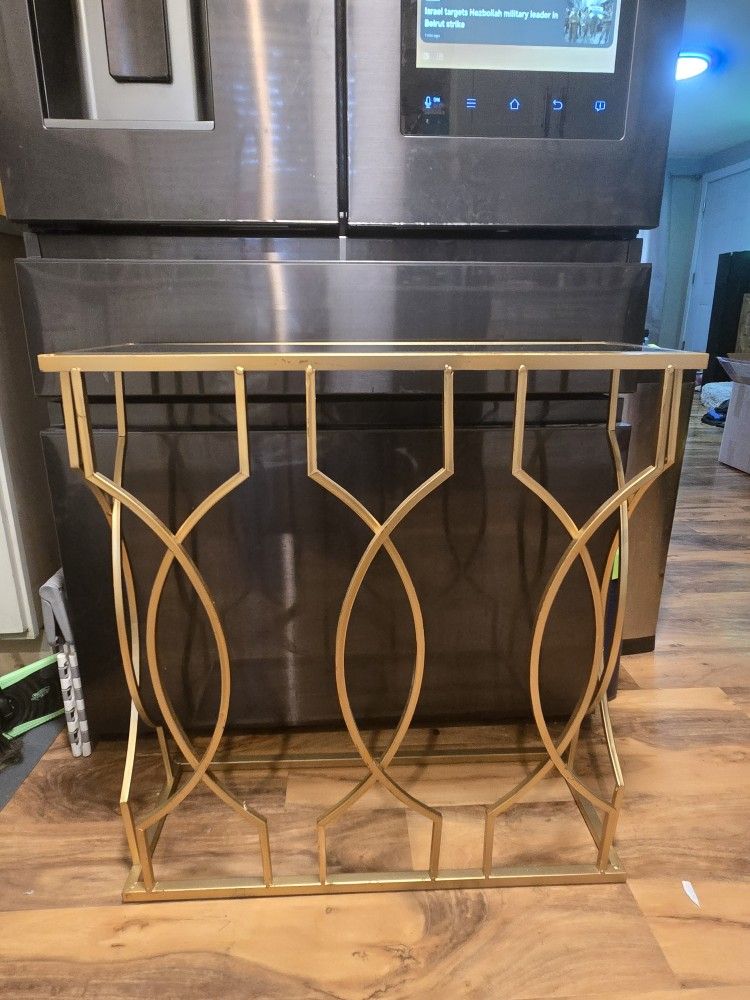 Gold Metal Mirrored Entry Table
