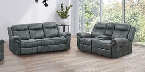 Gray Leather Recliner Sofa & Recliner Loveseat Set