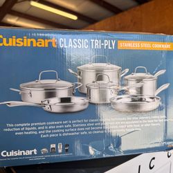 Cuisinart Tri-Ply 10-Piece Stainless Steel Cookware Set with Glass Lids