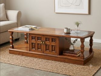 Reversible Vintage Oak & Travertine Coffee Table (Spanish MCM)