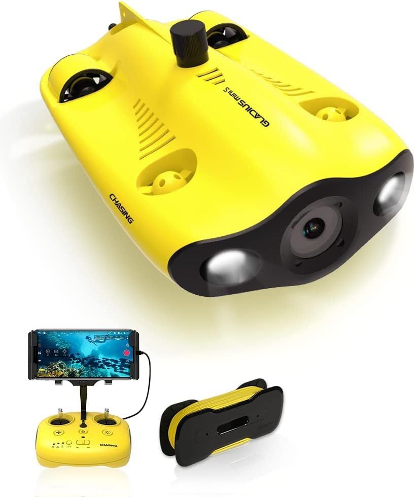 Mini S Underwater Drone with a 4K+EIS Image Stabilization Camera for Real Time Viewing Depth and Temperature Data, Direct-Connect Remote Controller, D