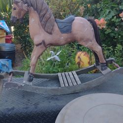 Antique Wooden Carved Carousel Rocking Horse Painted Folk Art 