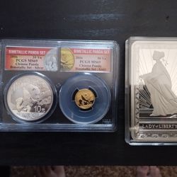 Gold And Silver Panda And Silver Bar 
