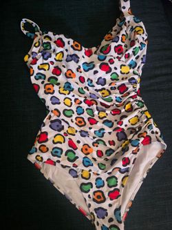 Women's one piece swimsuit ruched high waisted tummy control bathing suit criss cross retro swimwear colorful leopard medium