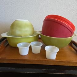 Vintage Pyrex Bowls Casserole Fire King Chartreuse Red Lot 8