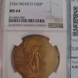 1926 Centenario,  Certificated  ms64  , gold coin ,