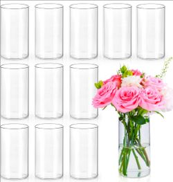 6 Inch Glass Cylinder Vases for Centerpieces | 12Pcs Clear Small Flower Vase for Wedding Decorations, Floating Candle Vases in Bulk, Hurricane Candle 
