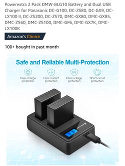 Powerextra 2 Pack DMW-BLG10 Battery and Dual USB Charger for Panasonic DC-G100, DC-ZS80, DC-GX9, DC-LX100 II, DC-ZS200, DC-ZS70, DMC-GX80, DMC-GX85, D