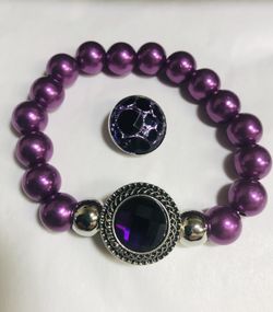 Purple faux pearl snap button bracelet