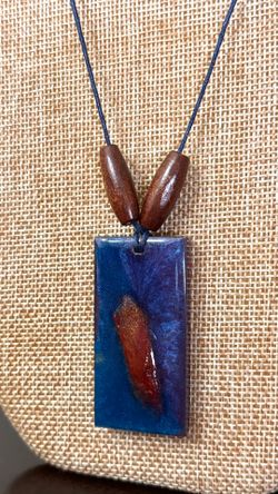 Handmade Blue & Purple Resin Pendant Necklace - Brand New