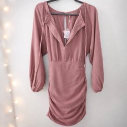 Free People Size S Dusty Rose Ruched Mini Dress NWT 