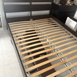 IKEA TRYSIL Bed frame Queen Dark Brown & SKORVA Center Beam Mattress Poland Rare
