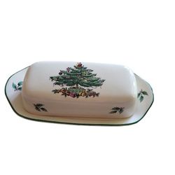Spode Collectable Christmas Tree Stick Butter Dish&Cover