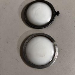 2 Vintage Automobile Interior Dome Lamp Covers With Nickel Plated bezel & A White Milk Glass Lens