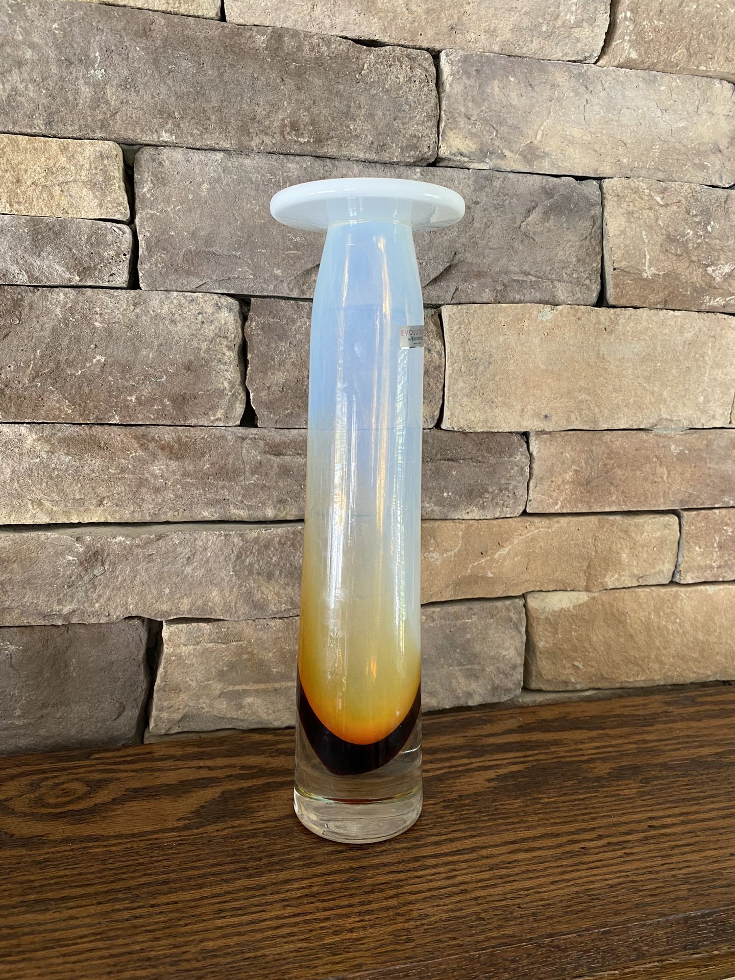 Waterford Evolution Opal & Amber Art Glass Candle Holder