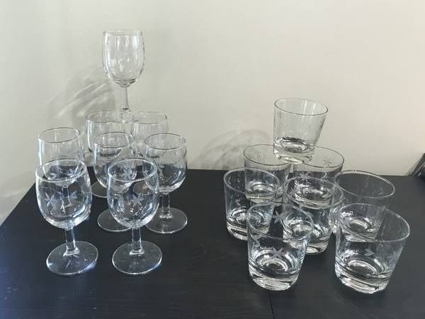 Vtg Etched Crystal 8 Wine / Cordial OR 8 Old Fashioned Glasses $45 set