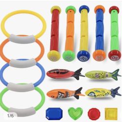 17 Pcs Diving Toys Underwater Swimming Diving Pool Toys For Kids Diving Sticks Rings Diving Fishes Treasures Underwater Game
