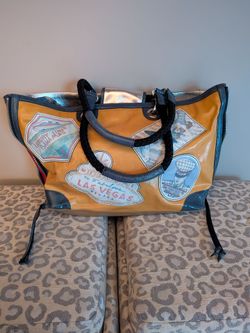 Brighton Fashionista Yellow Coated Canvas Leather Handbag World Travel Tote