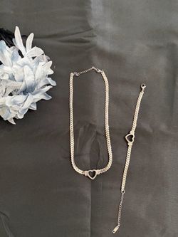 Sterling Silver Heart Necklace and Bracelet Set