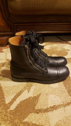 Men's Frye Leather Double Zip Lace-Up Combat Black Boots Size 8