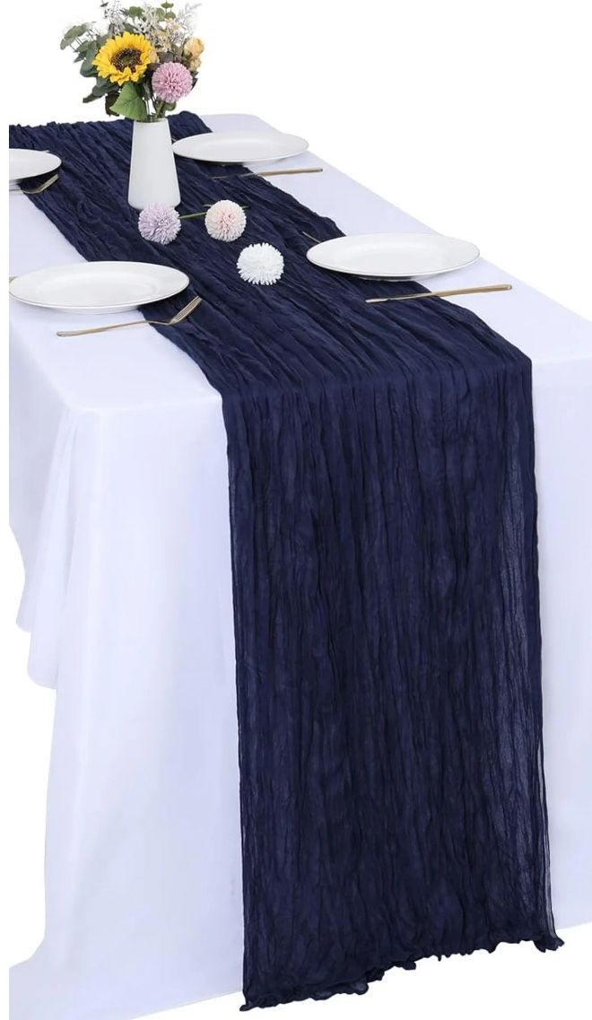 Navy Cheesecloth Table Runner