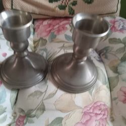 Pair Of Pewter Candle Holders 