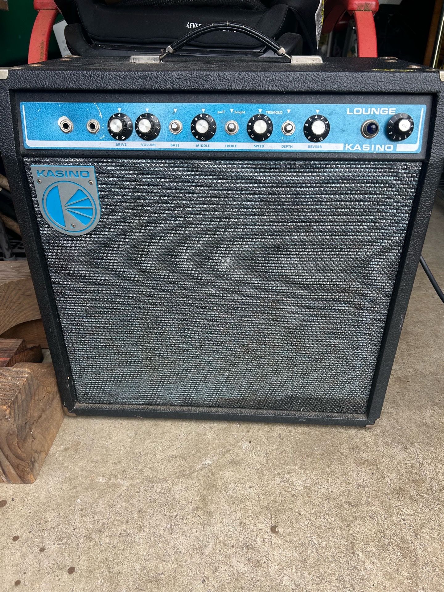 Vintage Kasino Lounge guitar amp. Missing a couple knobs. Still Plays but probably needs some help. Has built-in effect for reverb and depth and speed