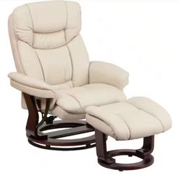 Allie Beige Faux Leather Swivel Recliner with Ottoman Footrest