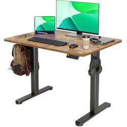 Claiks Electric Standing Desk, Adjustable Height Stand up Desk, 40x24 Inches Sit Stand Home Office Desk with Splice Board, Black Frame/Rustic Brown To