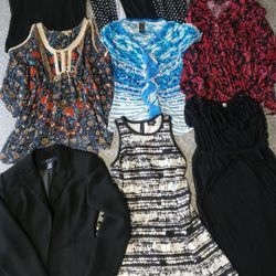 Women's Size Medium Clothes Collection! Black Blazer (8), Black & White Dress, Black Dress & Variety Of Tops! Price For All!