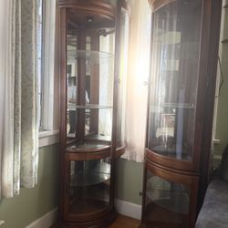 New Wood curio cabinet with glass shelves And Lights Inside