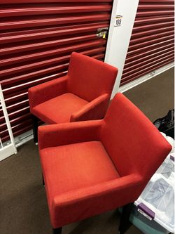 Set of 2 IKEA Red Upholstered Accent Chairs | Modern Dining or Office Chairs