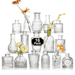 NEW - Small Glass Flower Vases, 16 PCs Set