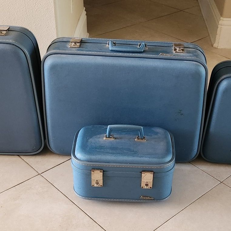 Vintage 4 Piece Blue Trojan Hard Case Luggage Set for Sale in 