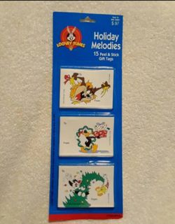 Vintage Looney tunes holiday melodies 15 peel & stick Christmas gift tags