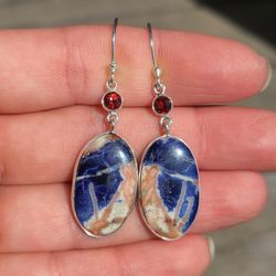 Orange Sodalite & Garnet 925 Earrings