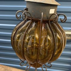 Vintage Mid Century Amber Hanging Swag Lamp