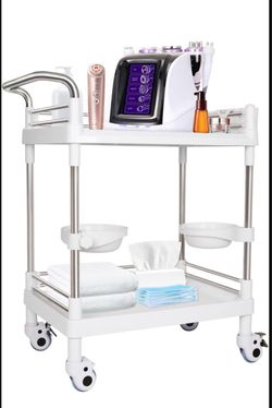 Brand New Mobile Utility Cart with Wheels Professional Medical Trolley Cart 220 Lbs Load Plastic and Stainless Steel Esthetician Storage Cart with Bas